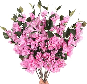 10PCS Pink Bougainvillea Artificial Silk Flowers 29.50" Fake Bougainvillea Branches Vine Faux Flower Stems for Home Garden DIY Decorations Wedding Table Centerpieces Floral Arrangements Pink