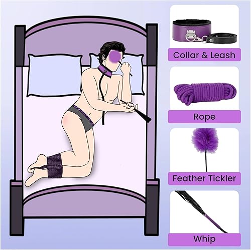 Miniatura 5 de BDSM - Kits de retención de bondage, 12 piezas, juegos sexuales, esposas, cuello de tobillo, puños con los ojos vendados, plumas, cosquillas, bola