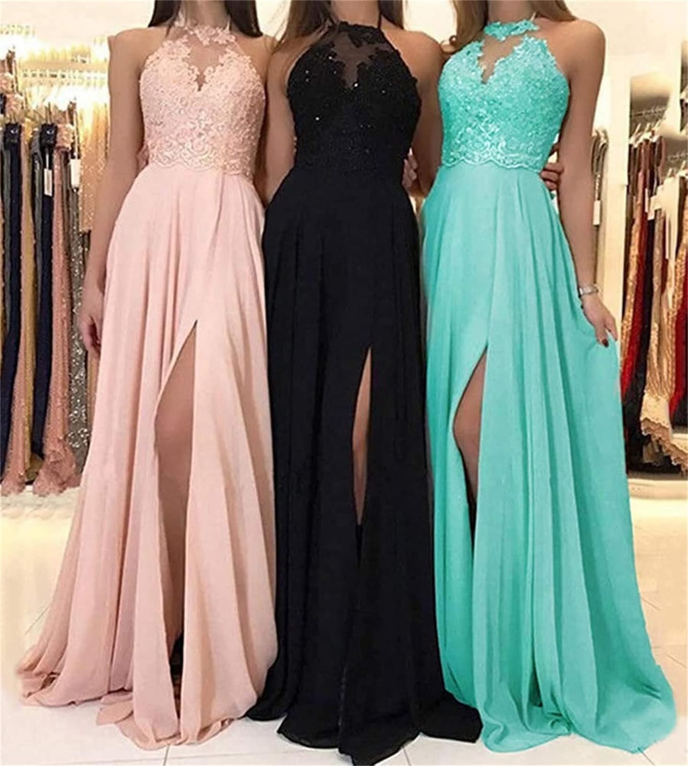Abito da Sera per Donna Monocromatico Estate Scollo a V Senza Maniche Abito in Pizzo da Matrimonio con Spacchi Elegante da Damigella d'Onore con Spalline Schiena Scoperta Casual
