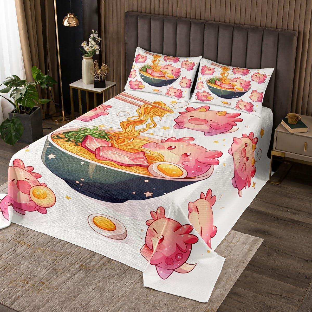 Homemissing Aquarell Lovely Axolotl Steppdecke Ocean Wildlife Tagesdecke 170x210cm für Kinder Mädchen Japan Lamian Nudeln Wohndecke Salamander