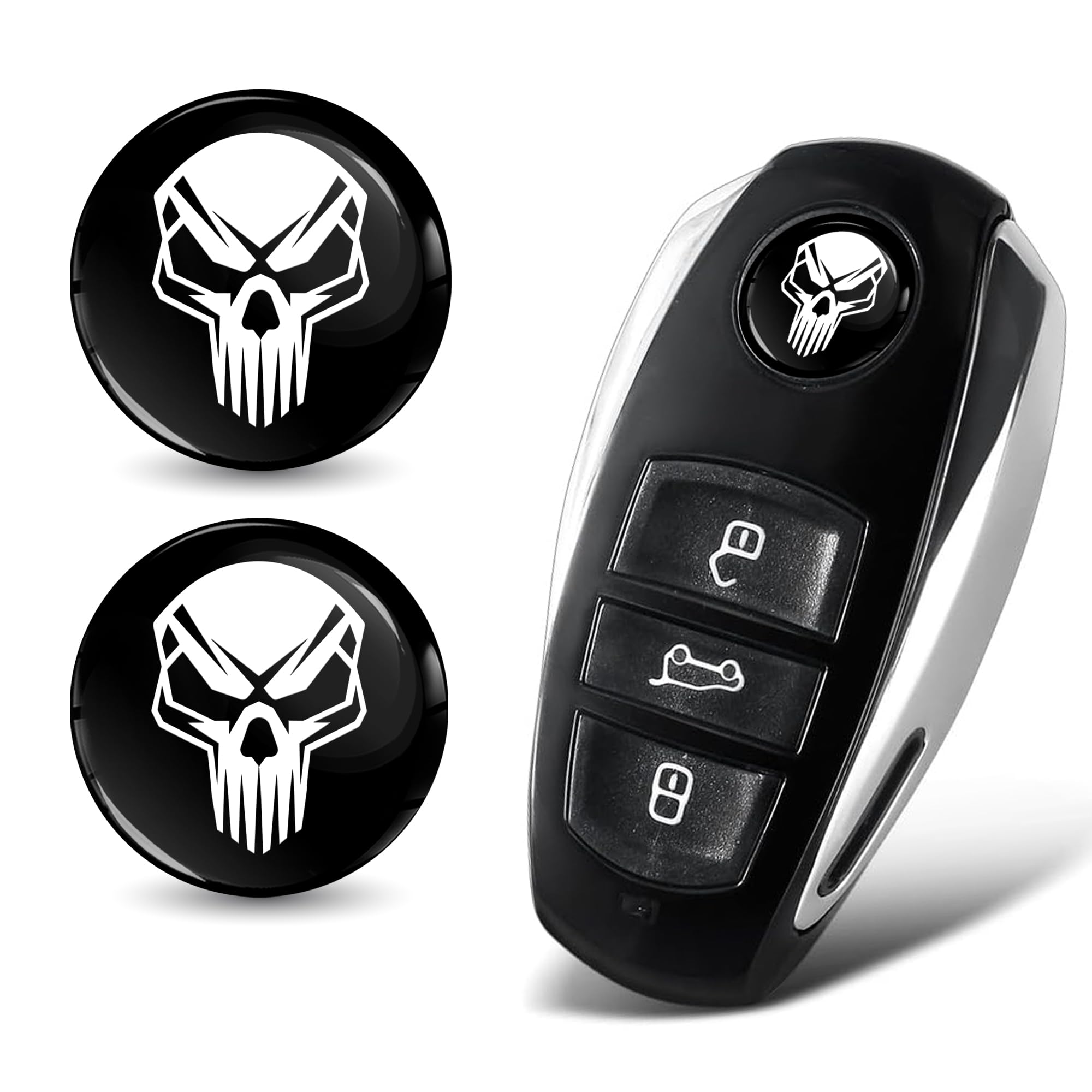 Skinoeu Multicoloured 2 X Diameter 14 Mm 3D Key Emblem Stickers For Remote Control Car Moto Logo Key Badge Tuning White Black Skull Ksk 4