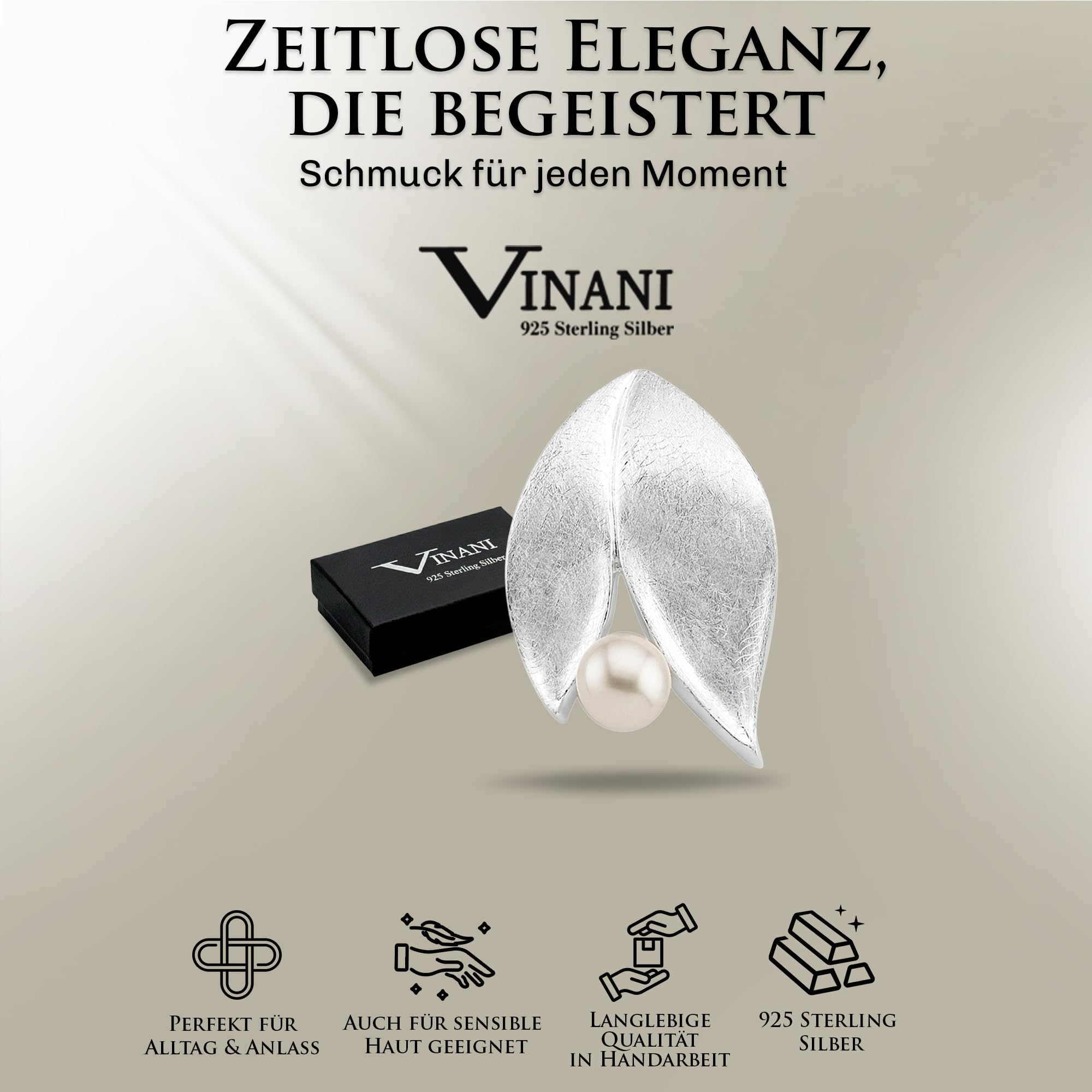 Vinani Anhänger 2 Blätter mit Süßwasserzuchtperle elegant gebürstet Sterling Silber 925 Natur Perle 2ABE-EZ
