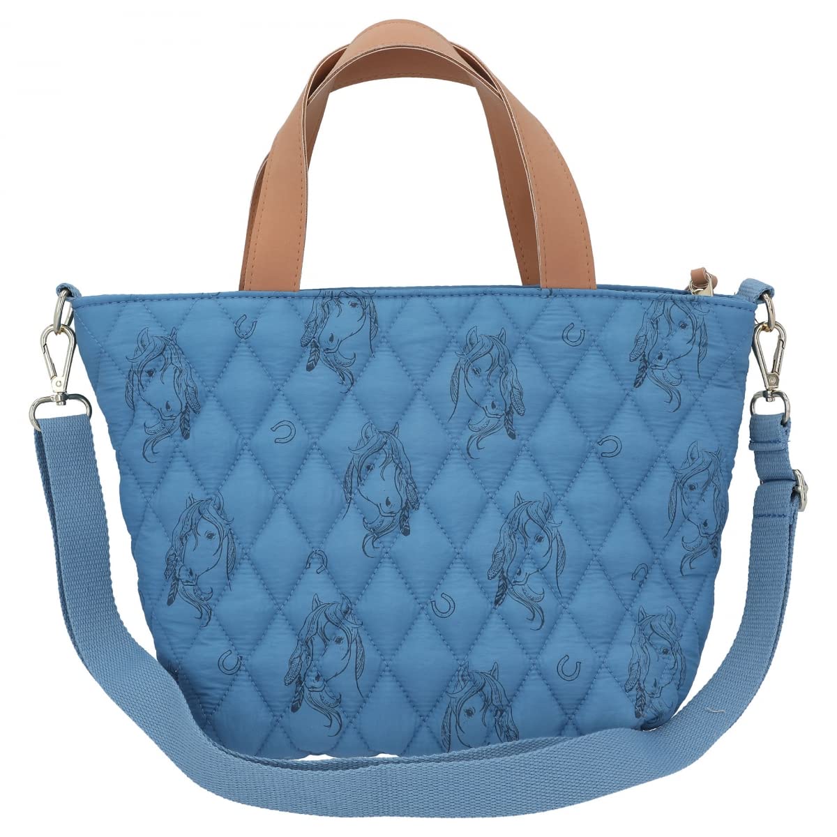 Depesche 12024 Miss Melody Blue Quilt - Mini Shopper ze wzorem konia i pikowanym szwem, torba w kolorze jasnoniebieskim z regulowanym paskiem do noszenia