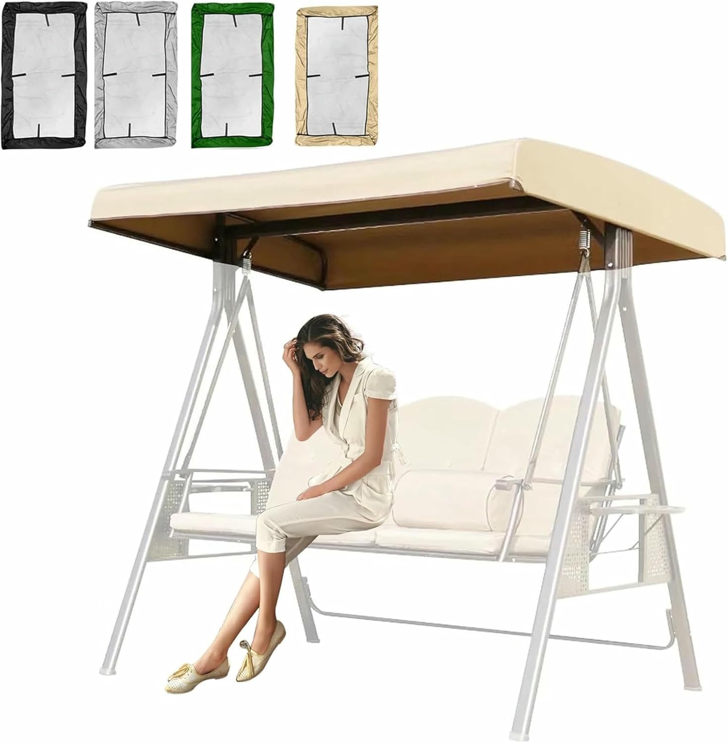 Patio Swing Canopy Replacement Top Cover,2 & 3 Seater Waterproof Resistant Swing Canopy Seat Top Sunproof Protection Cover for Porch Garden Yard,Grey,190T:191 * 120 * 18/23cm