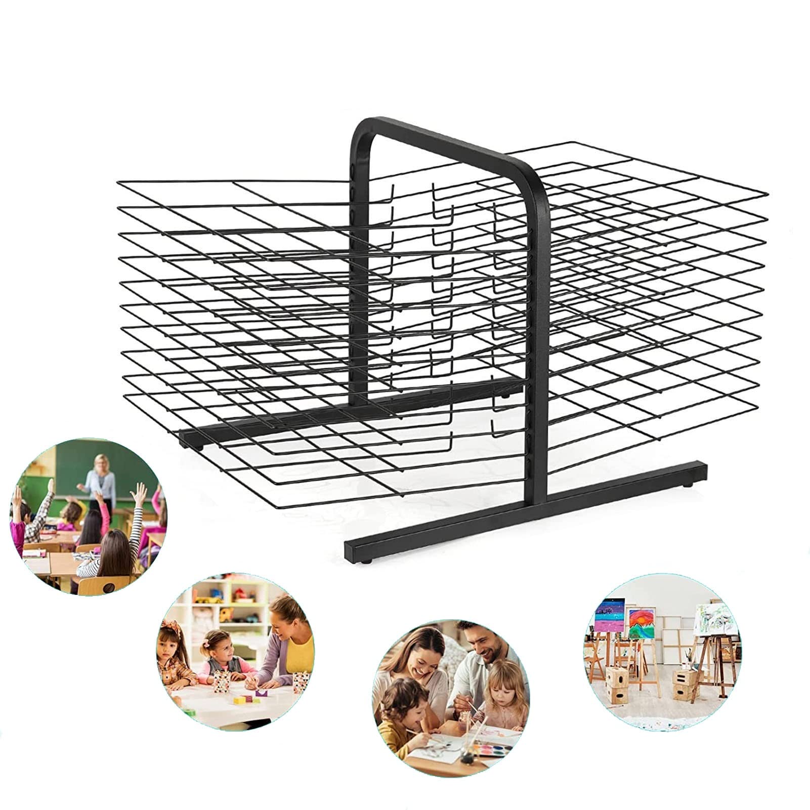 Aioneer Art Drying Rack For Classroom Painting Crafts Tabletop A3 Paper Drying Shelve Art 20 Shelves Metal Artwork Storage Display Rack, Ideal For Schools And Art Clubs, Black