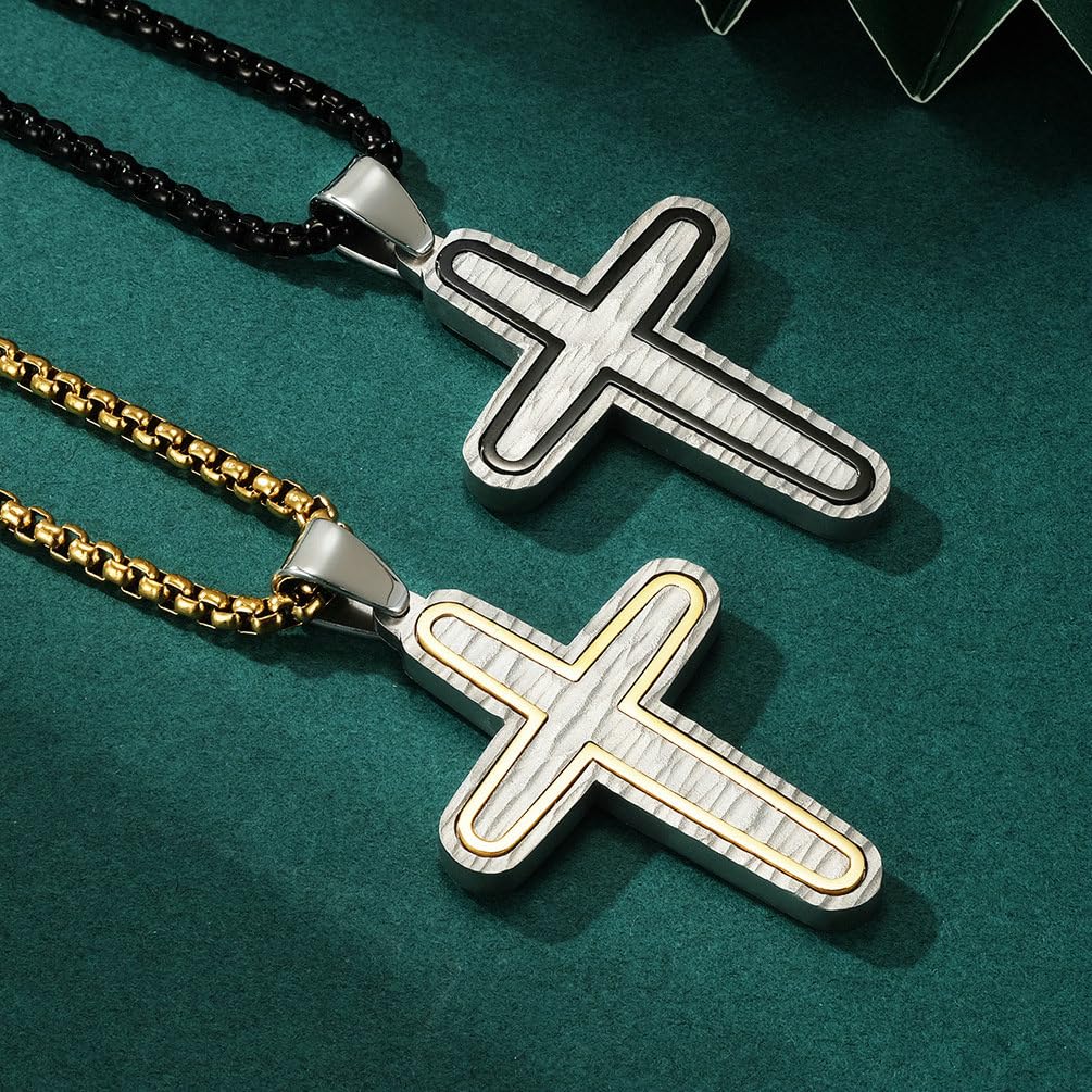 Collana con Ciondolo Donna in Acciaio Nero Collana Pendentes Struttura A Doppia Croce