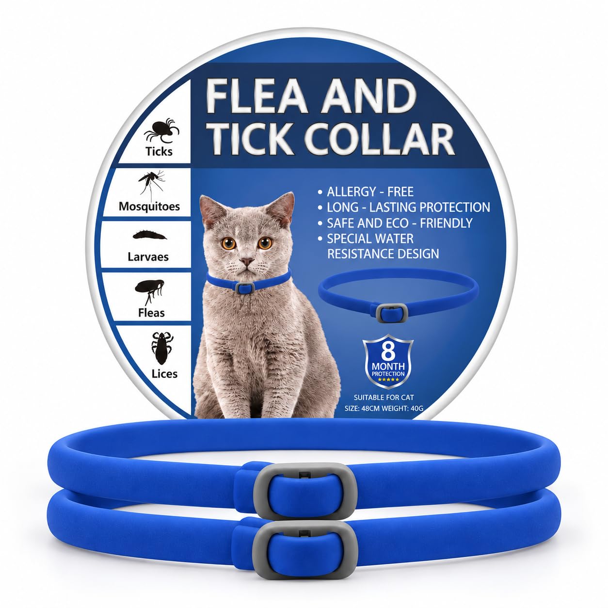 Cat Repellent Collar 2 Pack, Adjustable 48cm Cut-to-Size PVC Collars