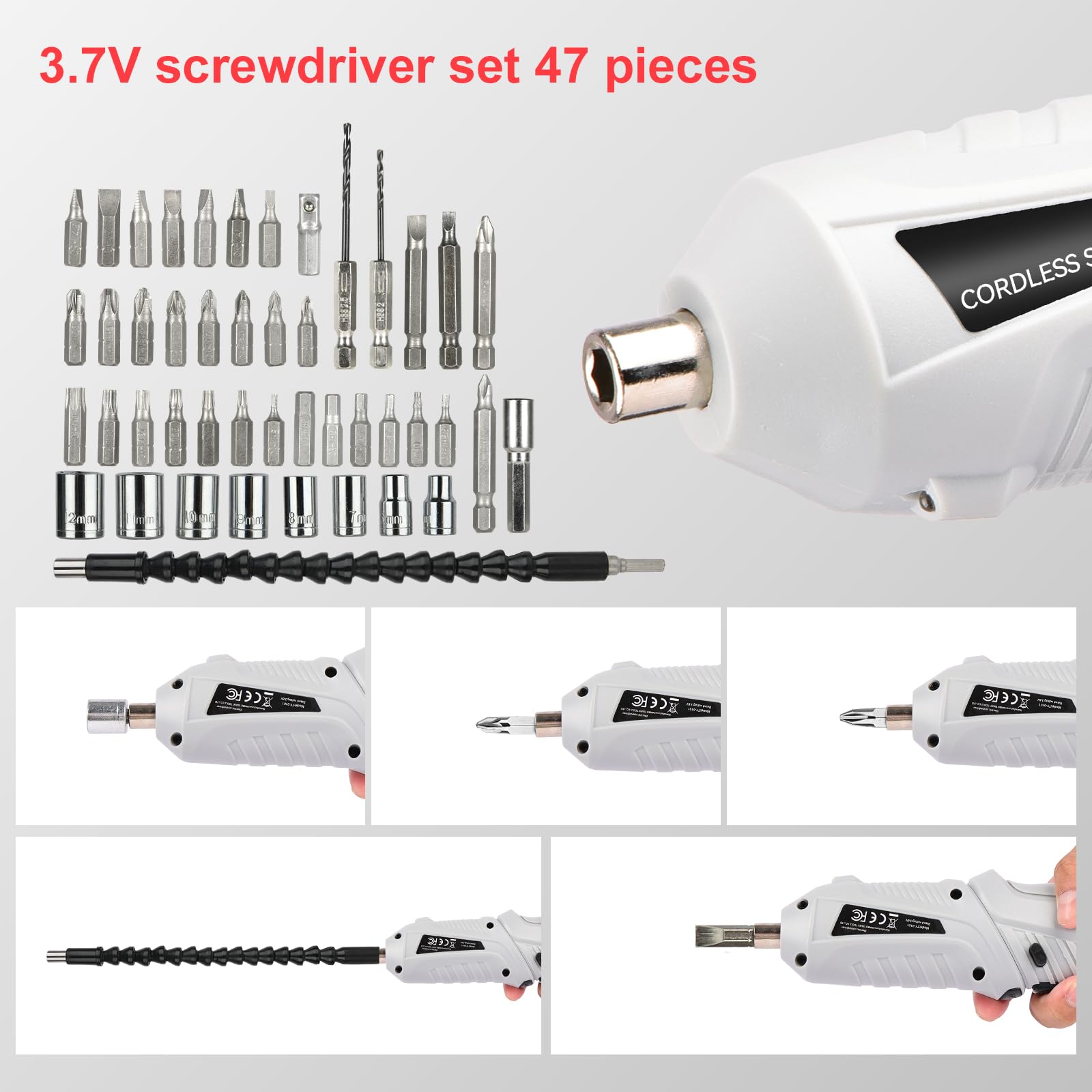 Mini Avvitatore a Batteria 3.6V: 47 pezzi Cacciavite a Batteria 1300mAh Ricaricabile USB, 2 Posizioni 90°-180°, Giravite elettrico con Coppia 3.6Nm, Luce LED, Ideale per Casa e Montaggio Mobili Nero