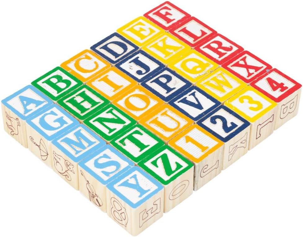 BAKAJI 98304 Letters & Numbers Wooden Blocks, Multicoloured