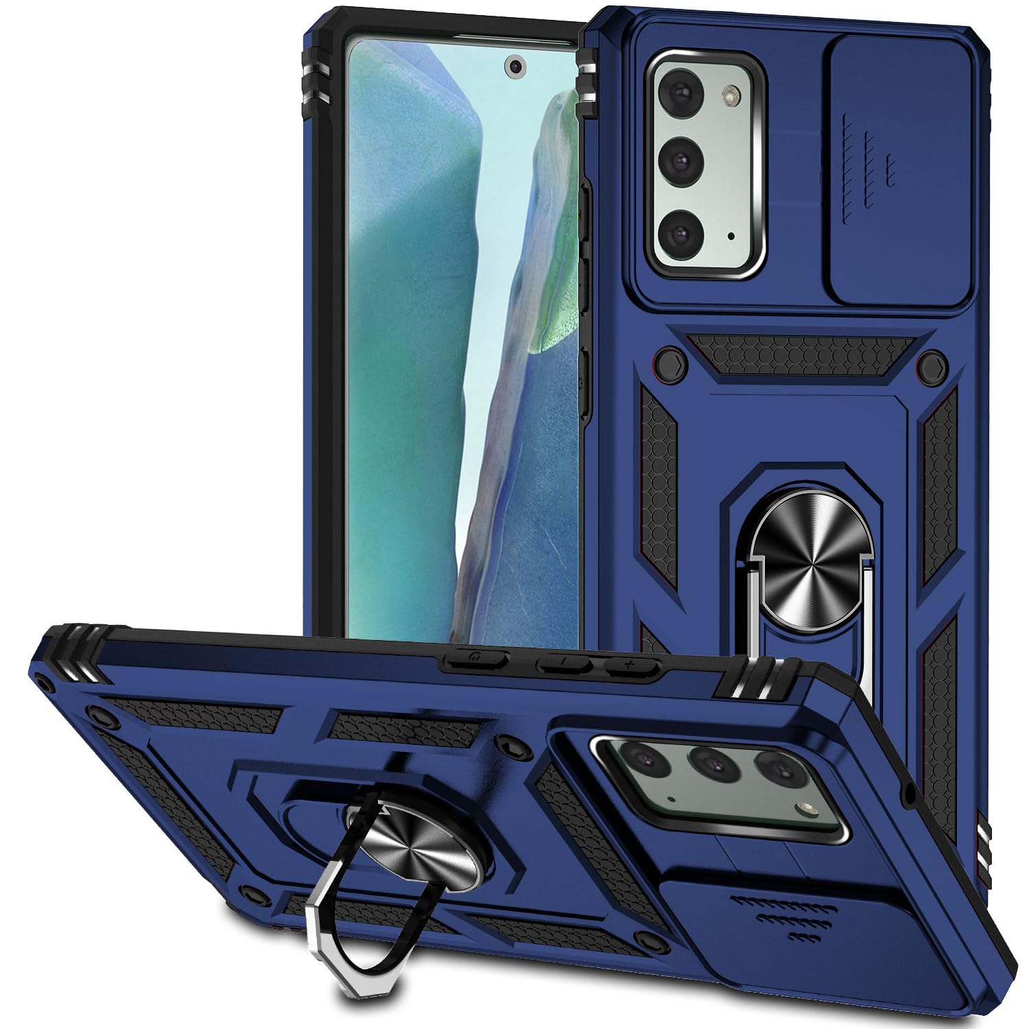Military Grade Case for Galaxy Note 20 Case with Kickstand Slide Camera Cover Protection Shockproof for Samsung Galaxy Note 20 Phone Case (Blue)