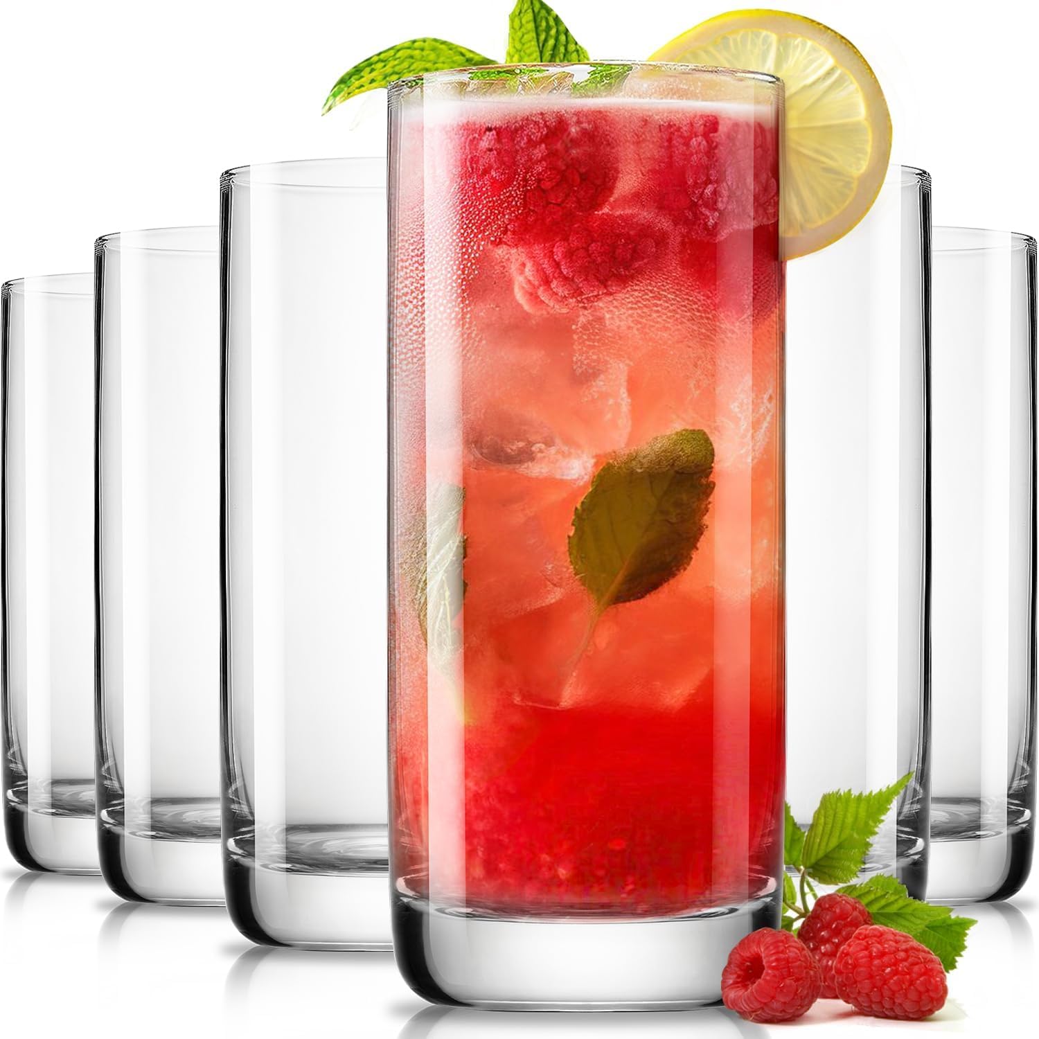 Highball Crystal Glass Set of 6 13oz Tall Water Glasses for Mojito Tom Collins and Cocktails Dishwasher Safe