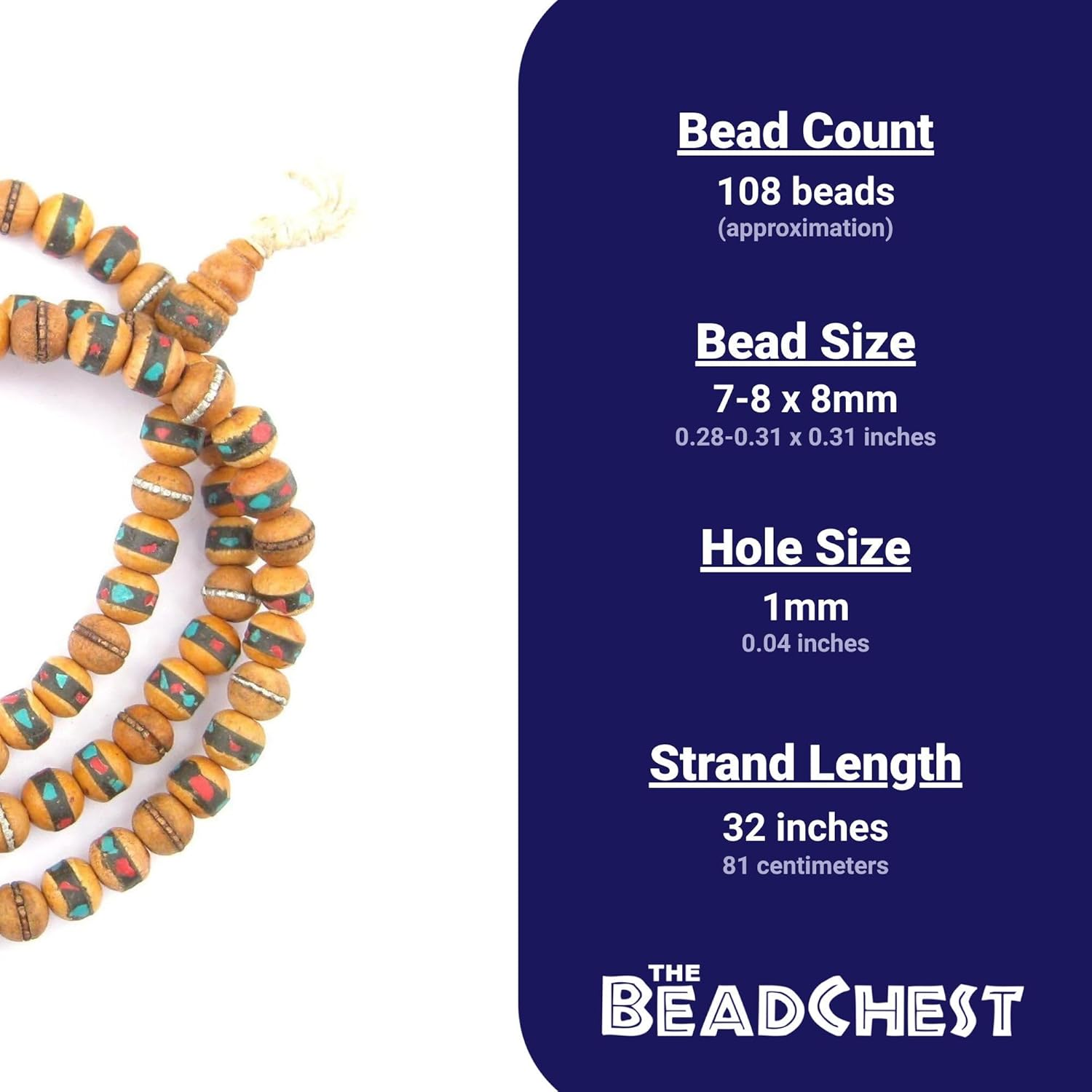 The Bead Chest 8mm Inlaid Sandalwood Mala Beads: Fragrant Aromatic Wooden Meditation Beads for Yoga, Jewelry, Necklace, Chanting Genuine Nepal Product