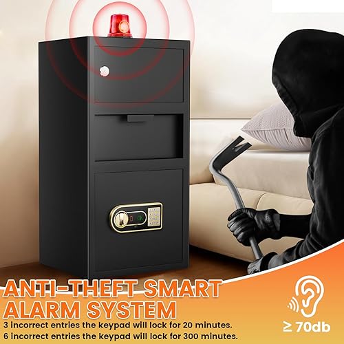 Miniatura 9 de Caja fuerte ignífuga extra grande de 6.1 pies cúbicos con ranura para caída, caja fuerte antirrobo con teclado digital y llave de repuesto, caja