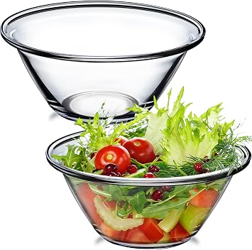 NUTRIUPS 1.5 Quart Small Mixing Bowl, 7x 3.7 in 50 oz Tempered Glass Salad Bowls, 2 Pack, Clear Serving Bowl, Trapezoid, Easy to Handle, Ovenproof