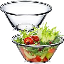 NUTRIUPS 1.5 Quart Small Mixing Bowl, 7x 3.7 in 50 oz Tempered Glass Salad Bowls, 2 Pack, Clear Serving Bowl, Trapezoid, Easy to Handle, Ovenproof