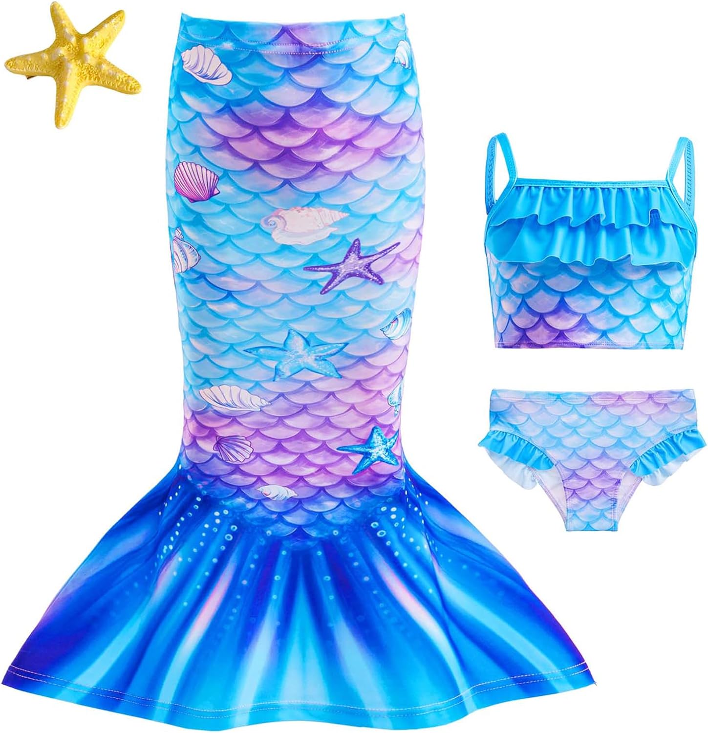 Little Girls 4pcs Swimsuit Bathing Suits Bikini Set with Princess Skirt for Kids Toddler Swimwear