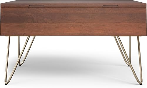 Miniatura 5 de SIMPLIHOME Hunter - Mesa auxiliar con tapa elevable, mesa de cóctel cuadrada industrial de madera maciza de mango macizo de 32 pulgadas de ancho en