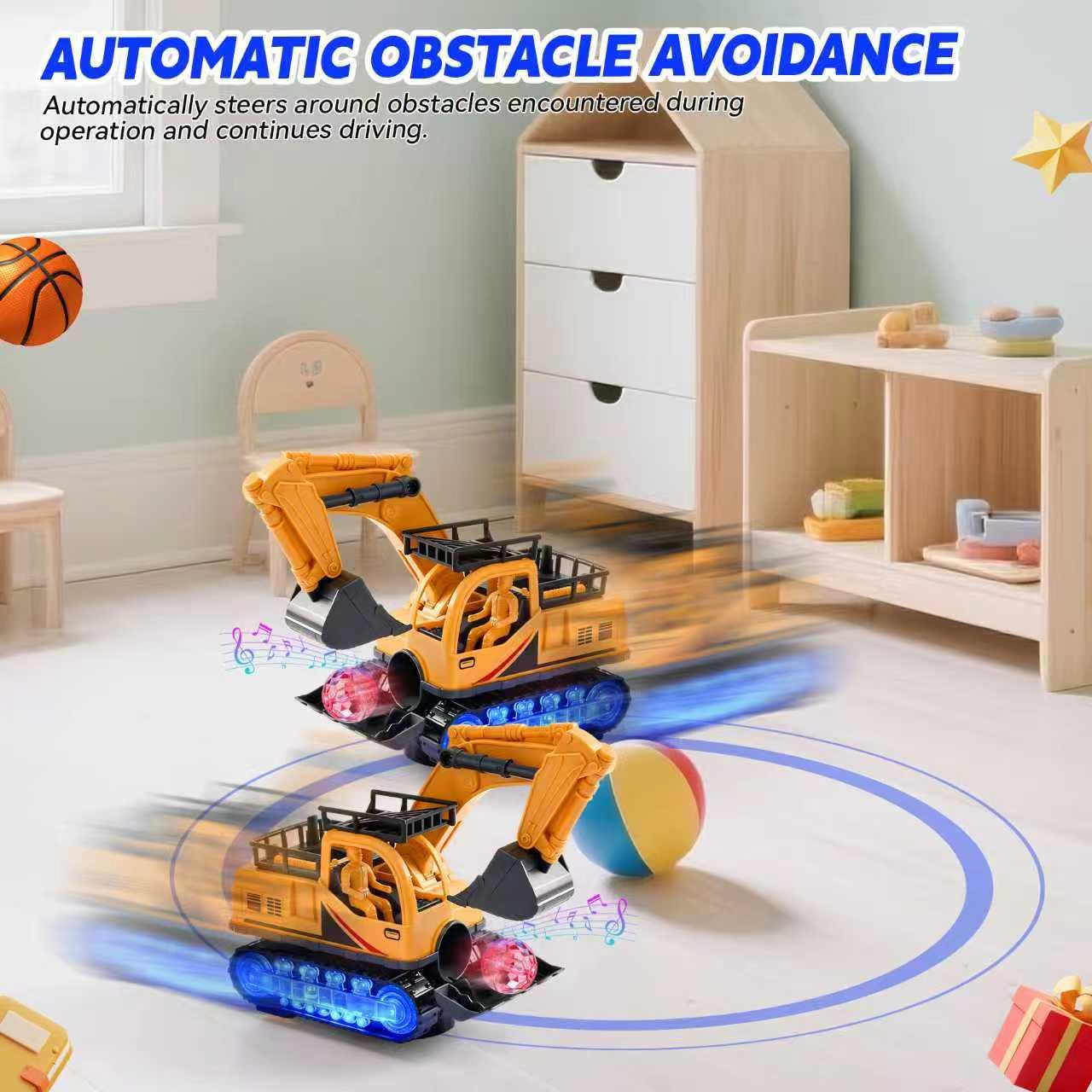 Excavadora De Juguete Automática Con Lanzamiento De Bola Luminosa, Luces Y Música, Ideal Para Niños De 3 A 8 Años