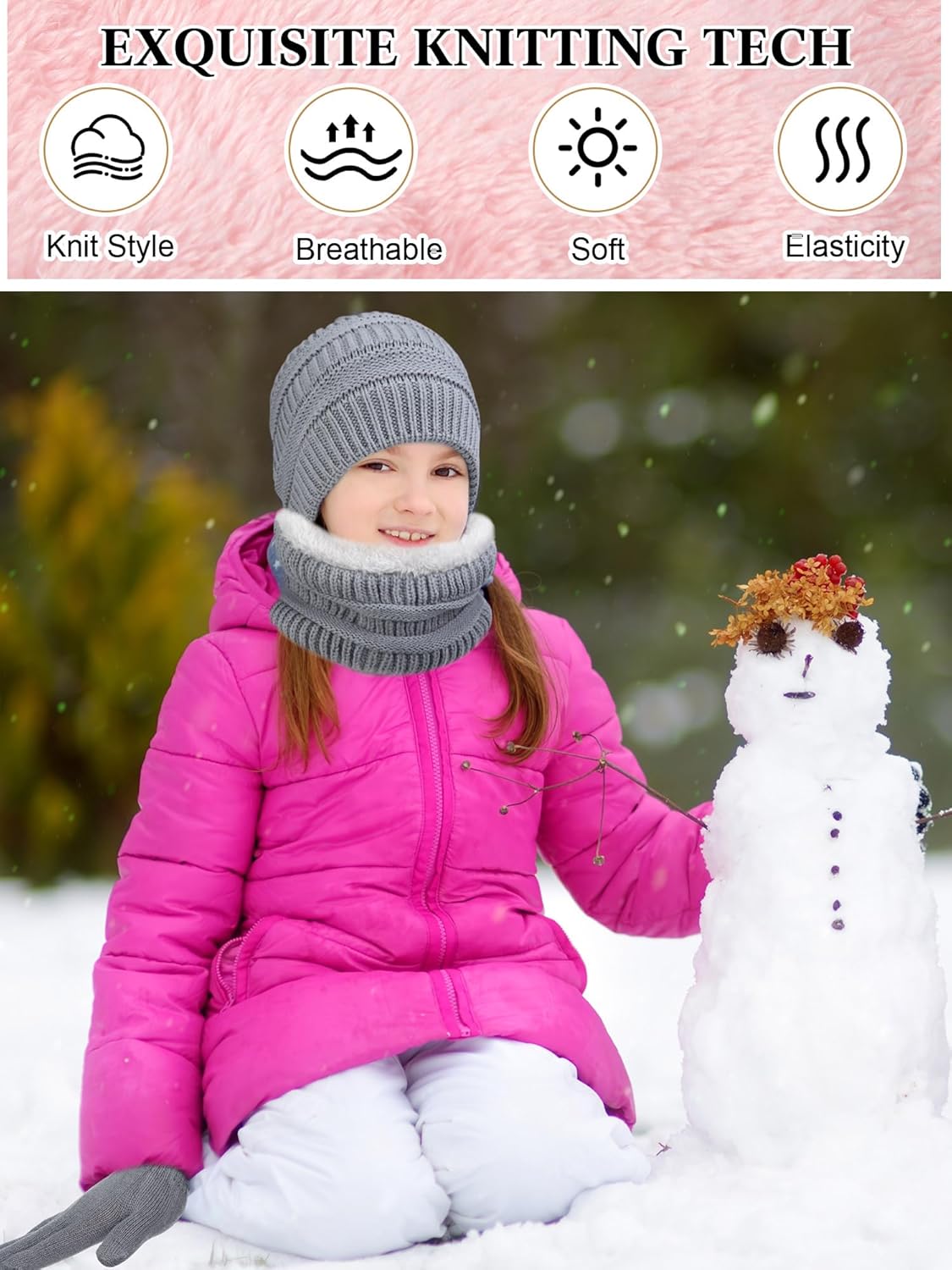 12 Pcs Winter Hat Scarf Gloves Set Kids Knit Beanie Hat Fleece Lining Scarf Mittens for Boys Girls 3-12 Years - Image 4