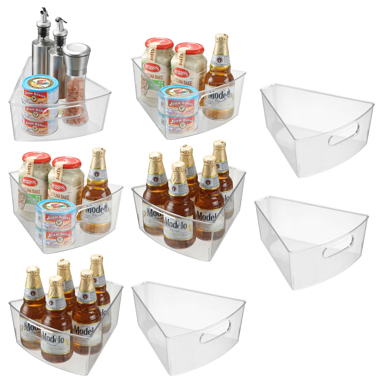 novelinks Transparent Kitchen Cabinet Storage Bins Lazy Susan Organizer with Front Handle for Corner Cabinet,Kitchen,Pantry, Bathroom,(For 26" Lazy Susan 8 Pack)