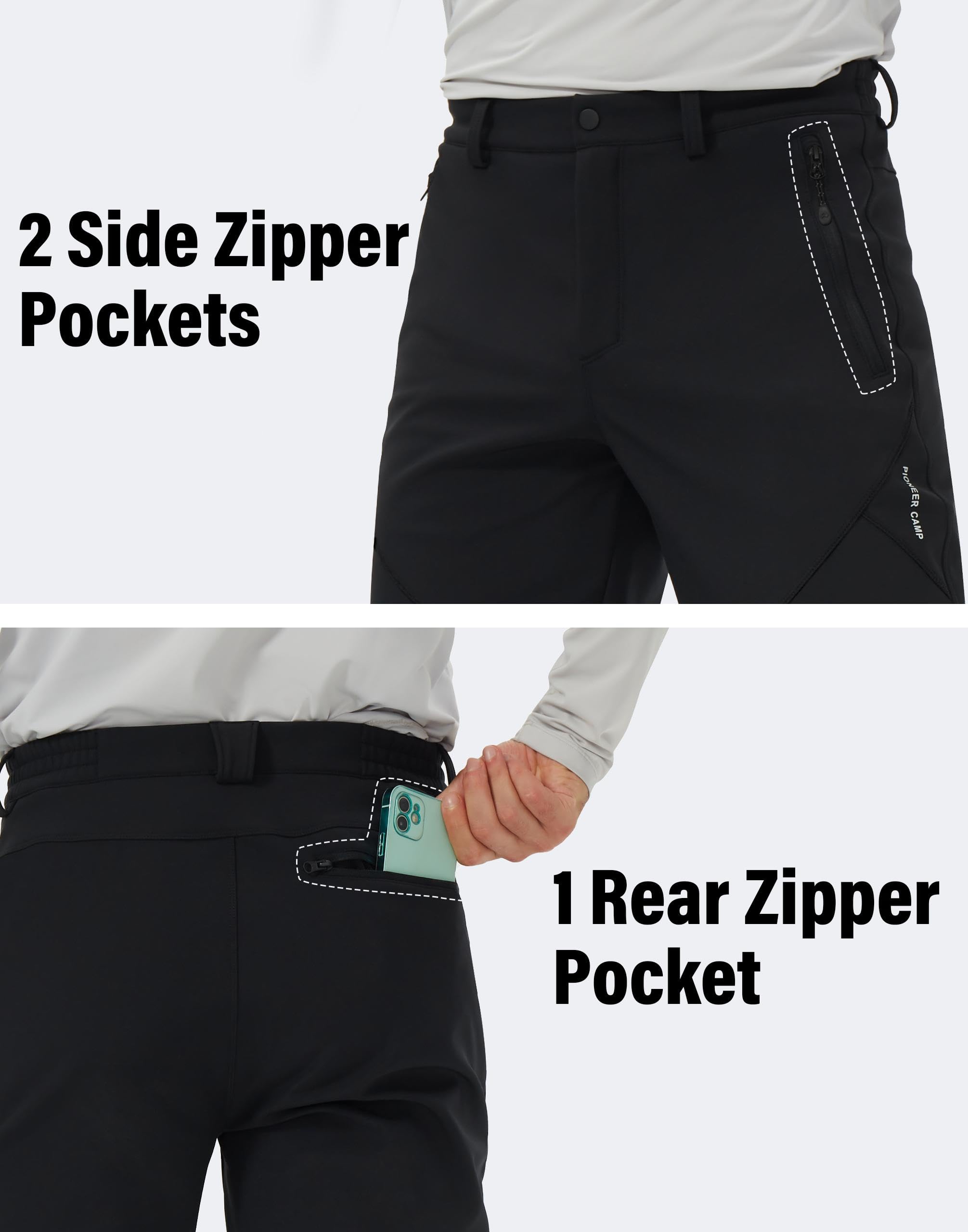 Pioneer Camp Herren Wanderhose Gefüttert Fleece-Hose Trekking Wasserabweisend Winterhose Outdoorhose mit 3 Reißverschluss Taschen
