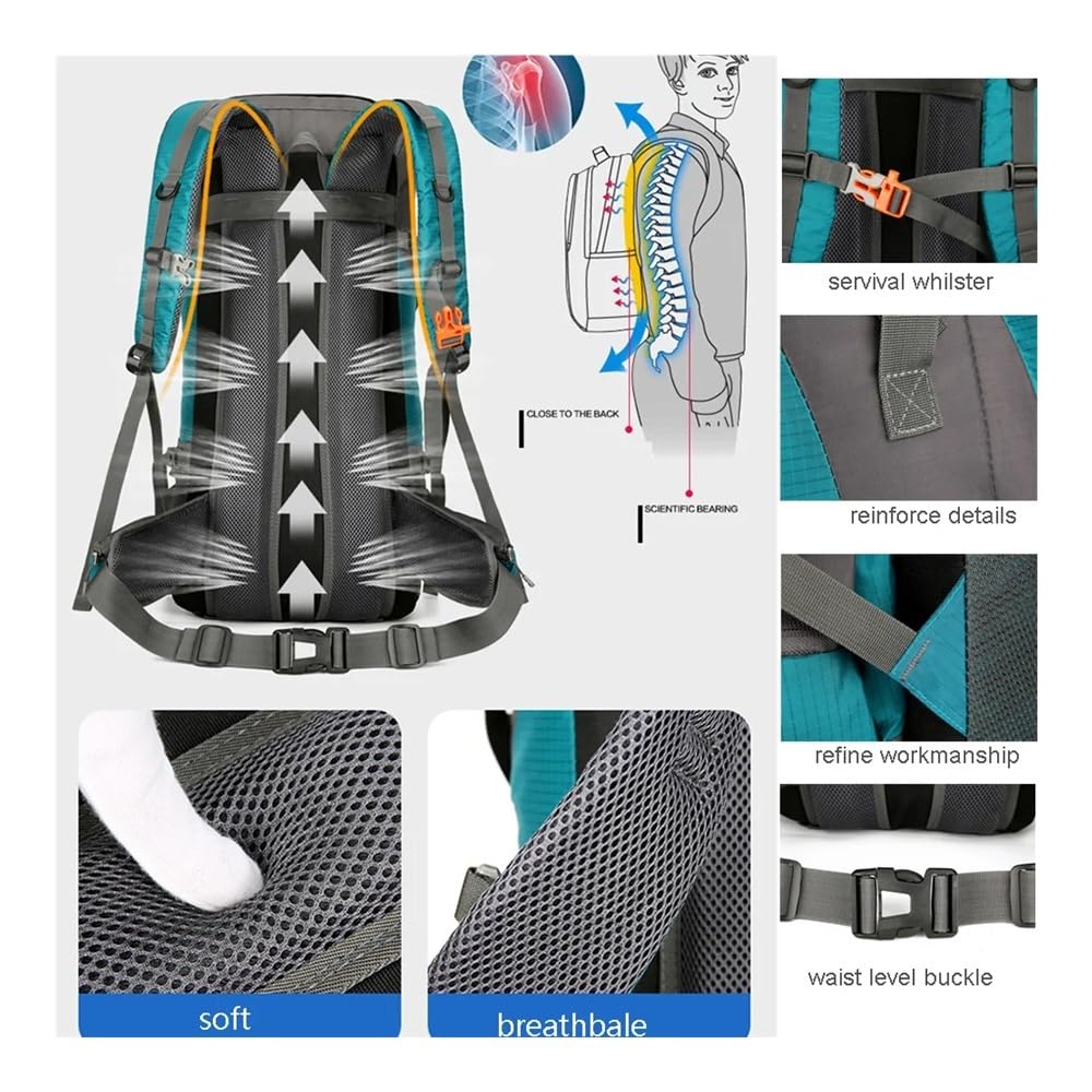 Mochila de viaje de nailon de 70 L con cubierta para lluvia, mochila de senderismo al aire libre, mochila de montañismo, mochila de hombro para hombre