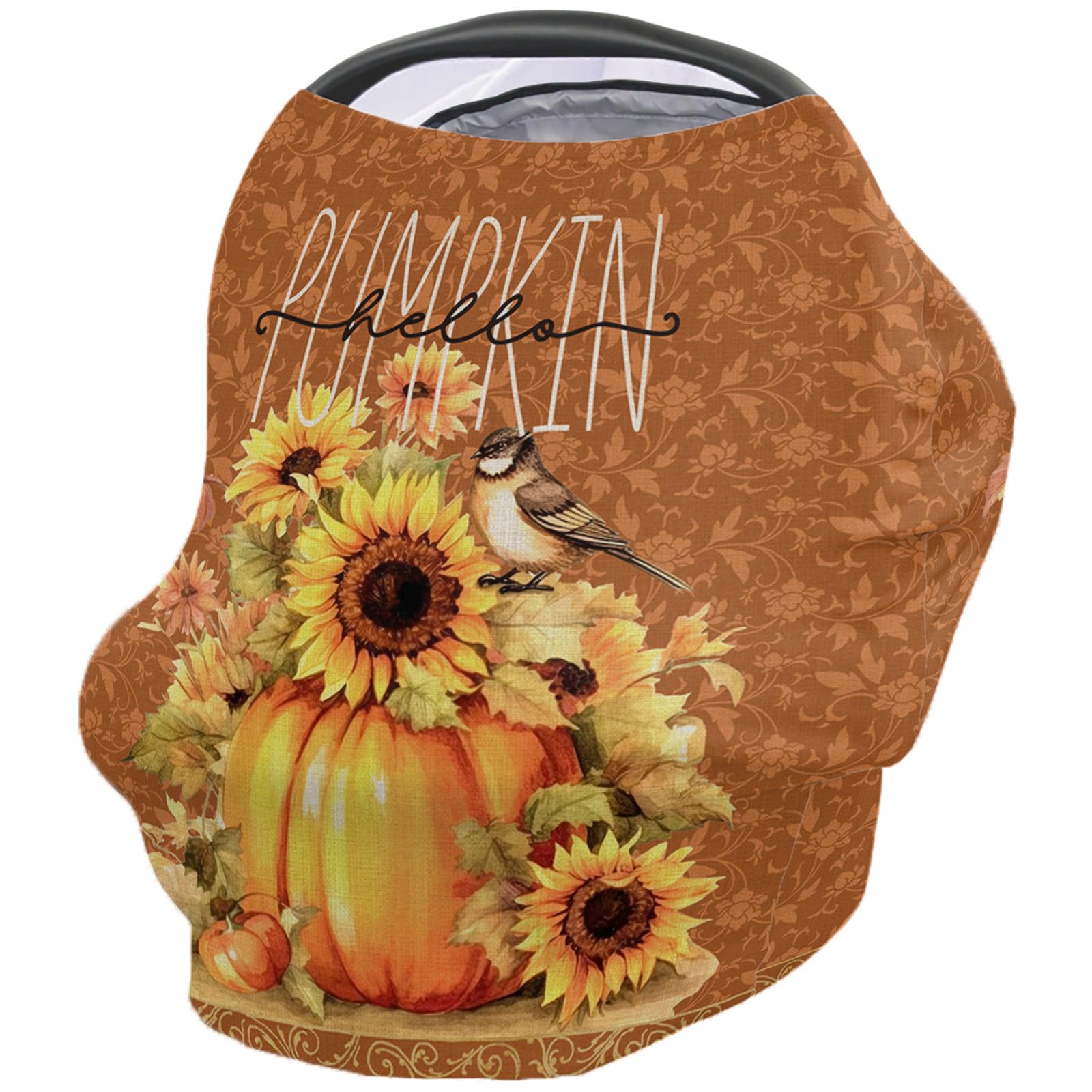 Nursing Cover for Breastfeeding Scarf, Pumpkin Sunflower Thanksgiving Floral Baby Car Covers Super Soft Multi Use for Canopy Shopping Cart Cover Blanket Stroller Cover