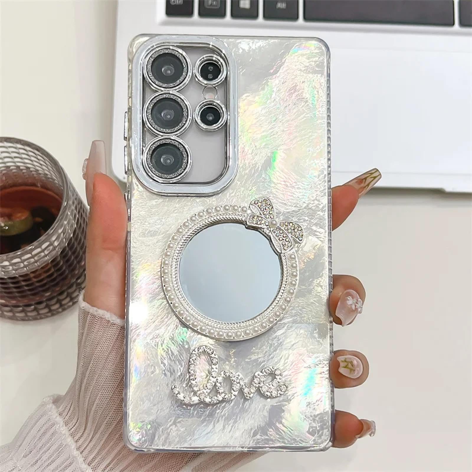 Coque Galaxy A25 rigide en polycarbonate pailleté argent effet miroir