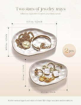 AISBUGUR Jewelry Dish Set of 2, Large Jewelry Tray for More Jewelry Ring Dish Jewelry Bowl with Beautiful Package and Greeting Card Perfect for Birthday Gifts for Women