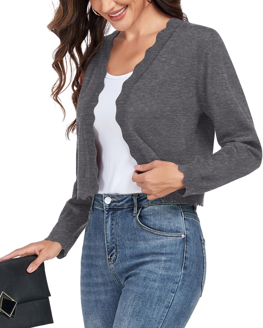 GRECERELLE Women's Long Sleeve Lightweight Open Front Cropped Cardigan Knit Sweaters Bolero Shrugs (S-2XL) - Image 3