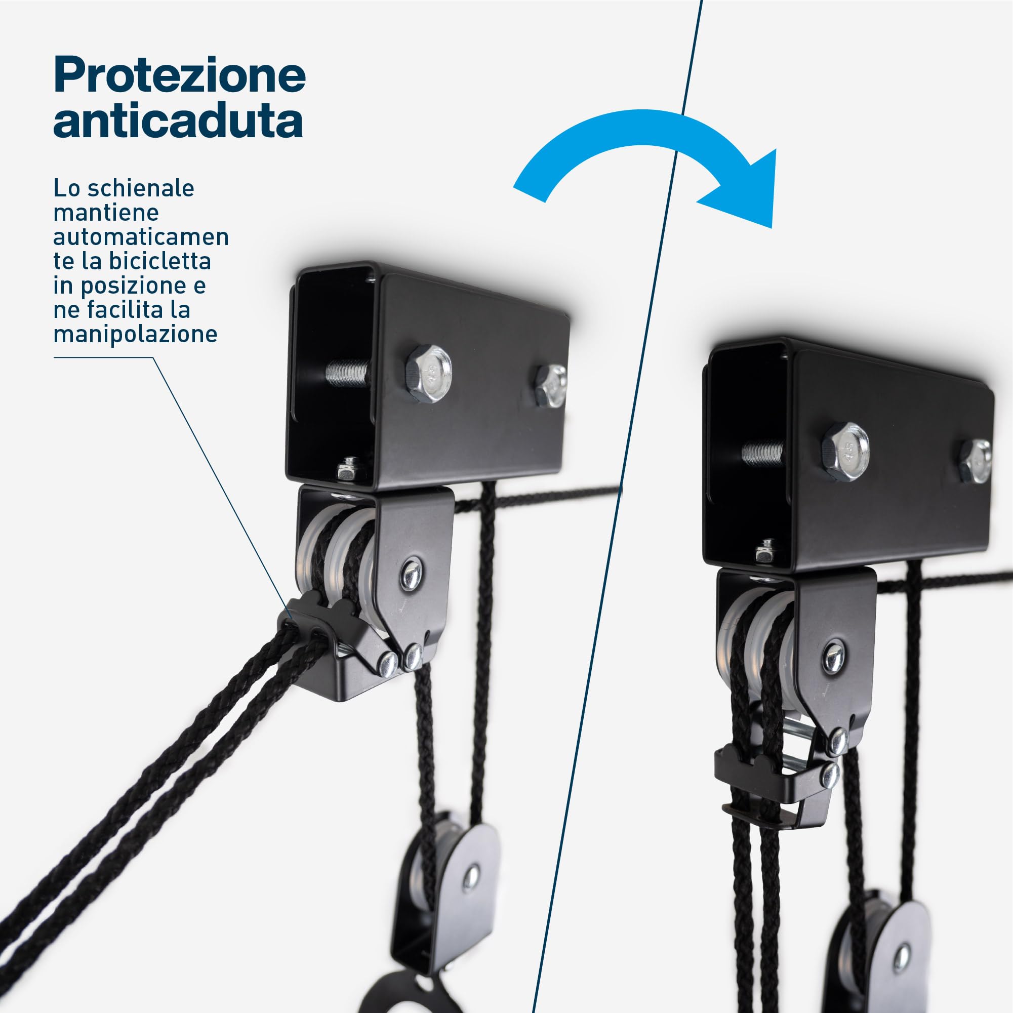 Supporto per bicicletta da soffitto per garage con puleggia | Supporto da parete per bicicletta, box da tetto, canoa ecc. | Sospensione "Louis Lift" | 70002