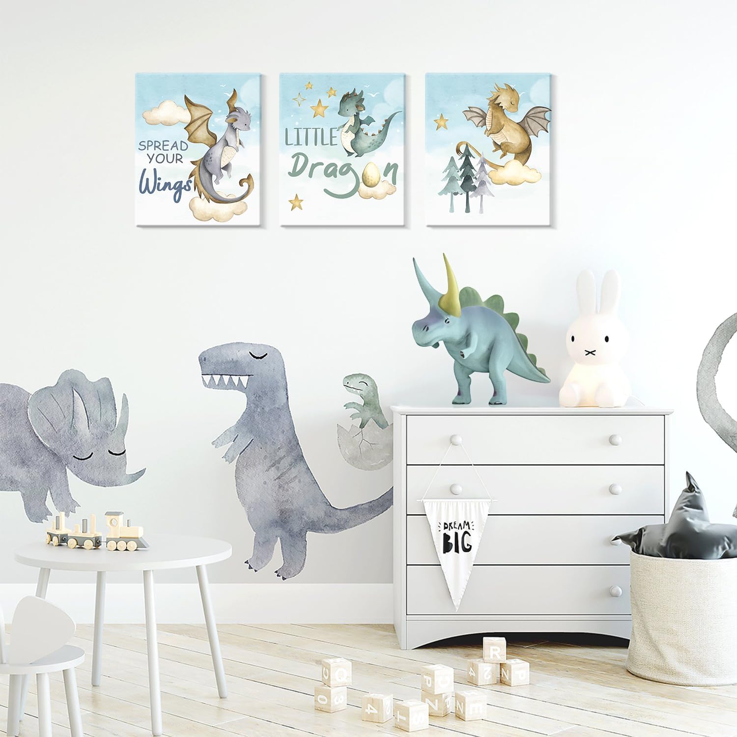 CHDITB Dinosaur Canvas Wall Art Nursery Wall Decor, Set of 6(8x10 inch) Cute Dream Dinosaur Cub Framed Art Prints, Baby Dinosaurs Cartoon Castle Animals Poster For Children's Boy Kids Room Bedroom - Image 5