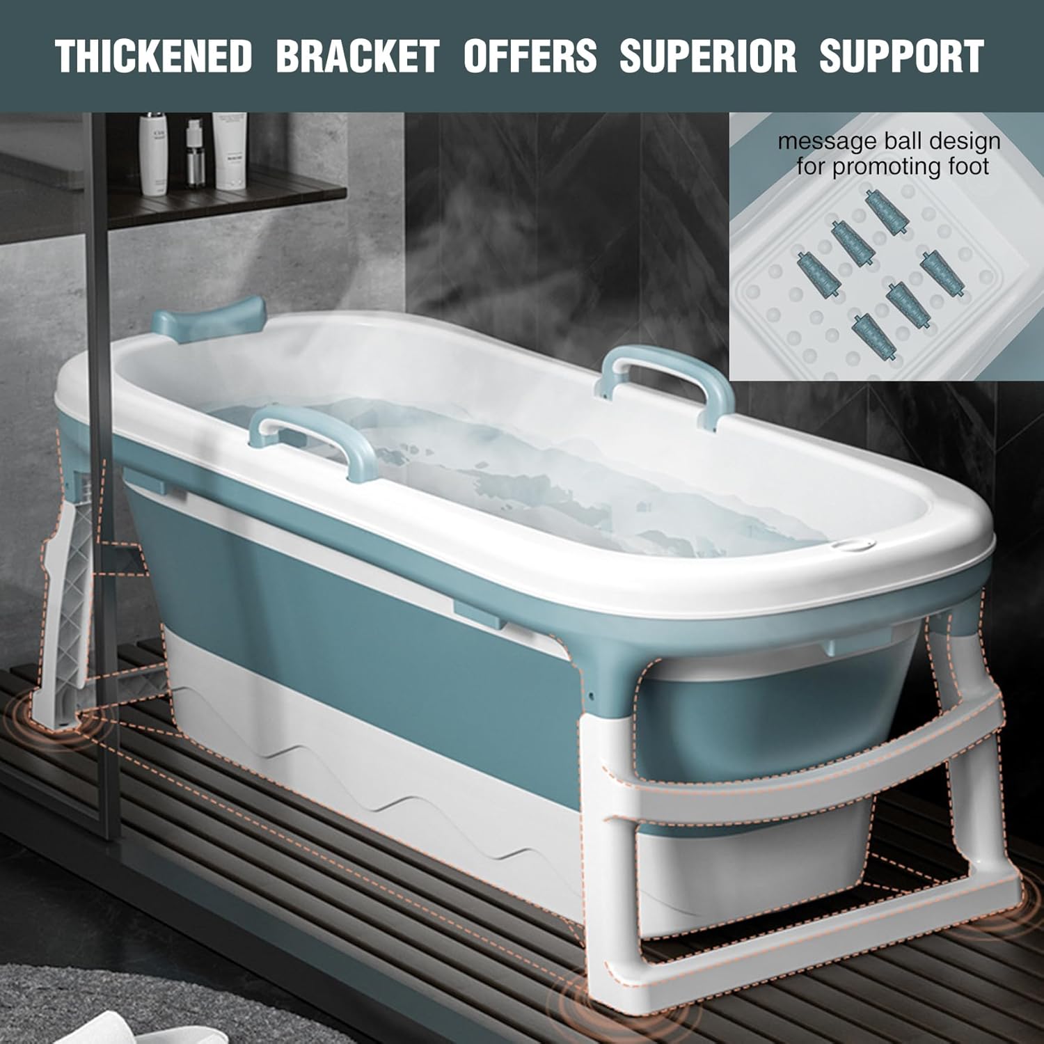biosp 54'' Portable Bathtub for Adult, Foldable Collapsible Bathtub with 3 lids, Outdoor Hot Tub, Large Thicken Tub for Ice Bath, Home Sauna, Sweat Steaming, Spa Barrel, Shower