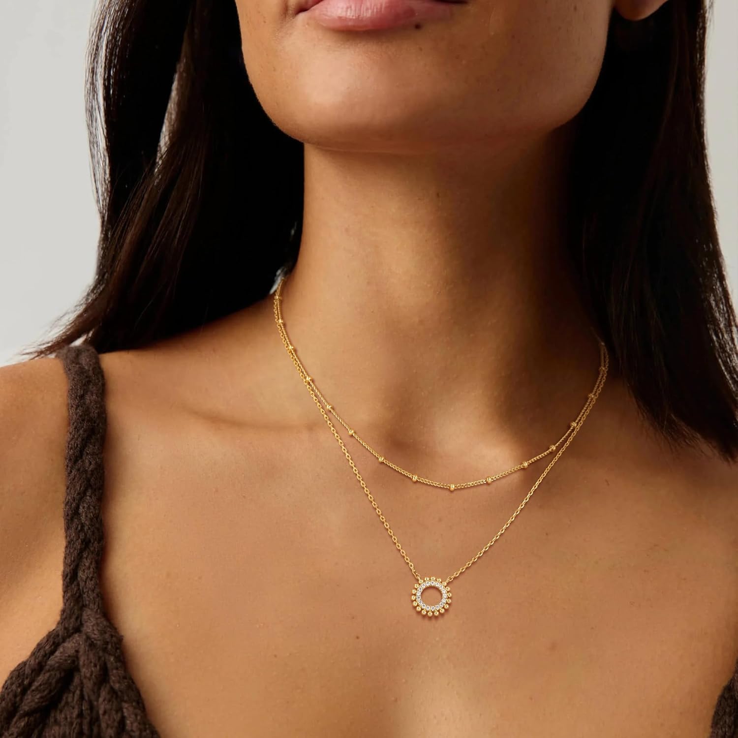 MEVECCO Gold Necklace for Women 18k Gold Plated Sun Charm Choker Pendant Necklace Handmade Minimalist Small Cute Jewelry for Birthday Gifts - Image 6