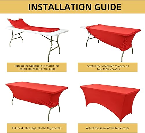 Miniatura 49 de Paquete de 2 Cubiertas de Mesa de Spandex Negro de 6 pies para Mesas Plegables Rectangulares Estándar - Manteles Elásticos Resistentes a las Arrugas