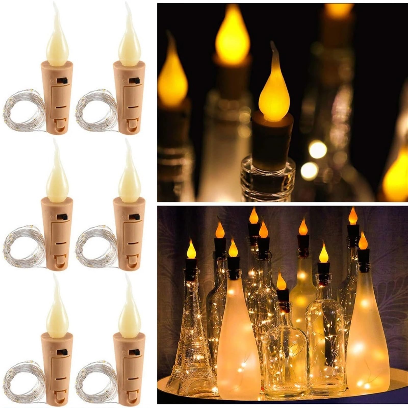 Gerrit Luci for Bottiglie di Vino, Confezione da 6 luci da 20 LED in Filo d'Argento Luci in Sughero alimentate a Batteria Lucine Fai da Te for la Decorazione della Festa (Color : 6pcs 1 Set)