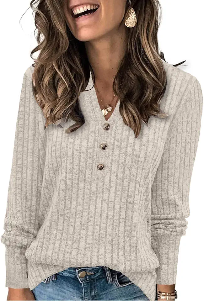 XMTOPYE Sweaters for Women Fashion Long Sleeve Tops Pullover V Neck Casual Loose Sweatshirt