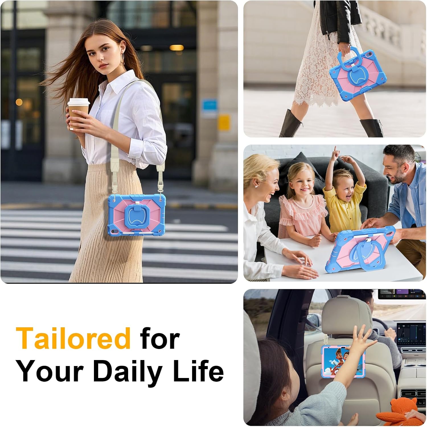 Case for iPad A16 11th Generation 11 Inch 2025, Auorld for iPad 10th Generation 10.9 inch 2022 case with Screen Protector, 360 Degree Rotating Stand Shoulder Strap Pencil Holder, Blue Pink