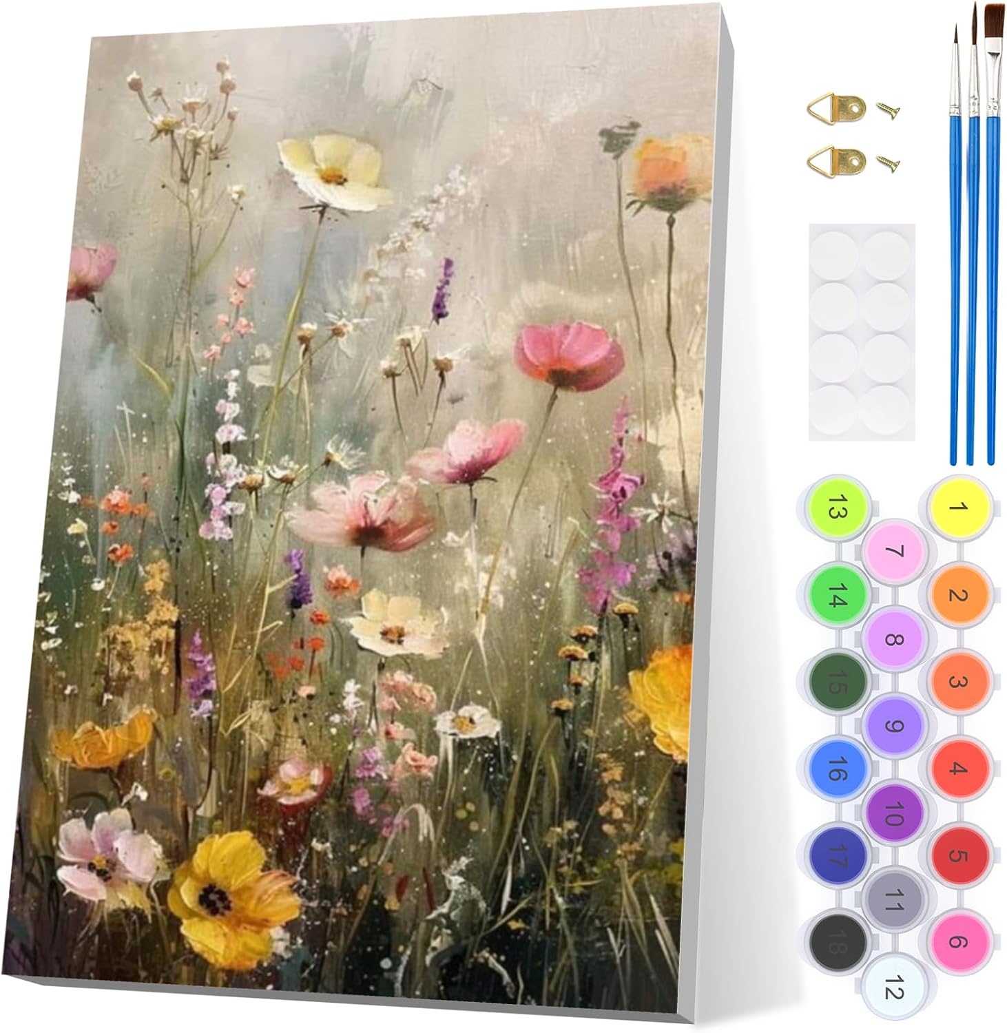 EOBROMD Wild Flowers Paint by Numbers for Adults with Frame, Landscape Paint by Numbers Kits, Acrylic Simple Painting by Numbers for Gift Home Wall Decor (8x12in/20x30cm)