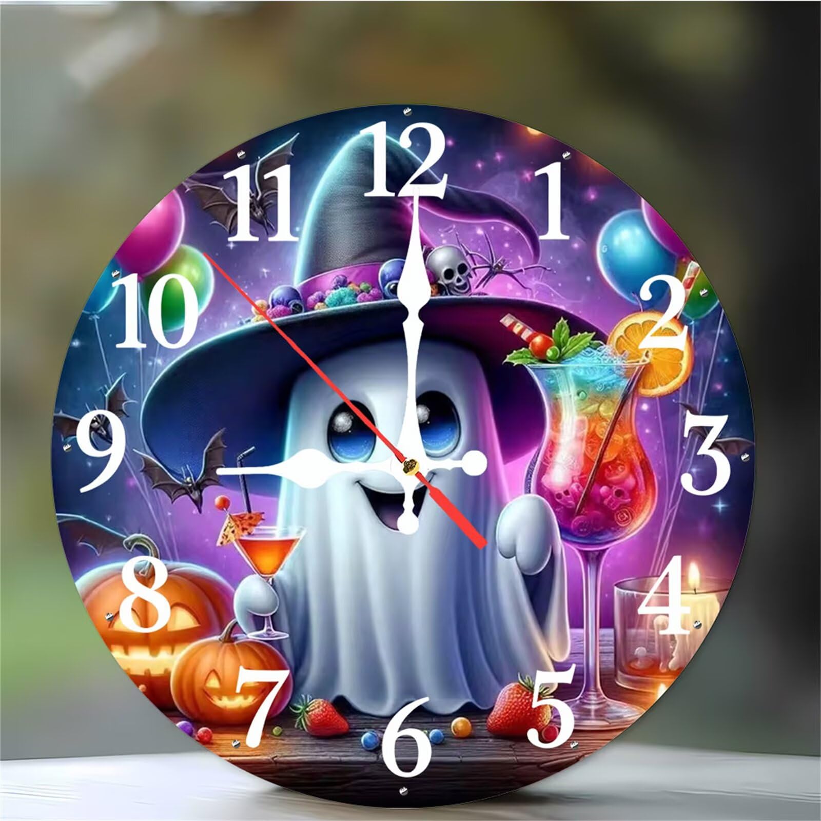 Horloge murale halloween décoration thématique ronde pendule silencieuse