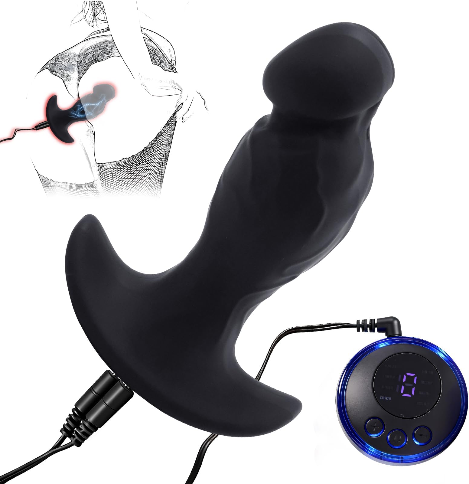 Electro Shock Trainer Anal Plug Kit,Lifelike Penis Head Silicone Butt Plug, Multi-Frequency Electric Stimulation Anal Plug Dilator,E-stim Prostate Massager, G-Spot Stimulator SM Adult Sex Toy
