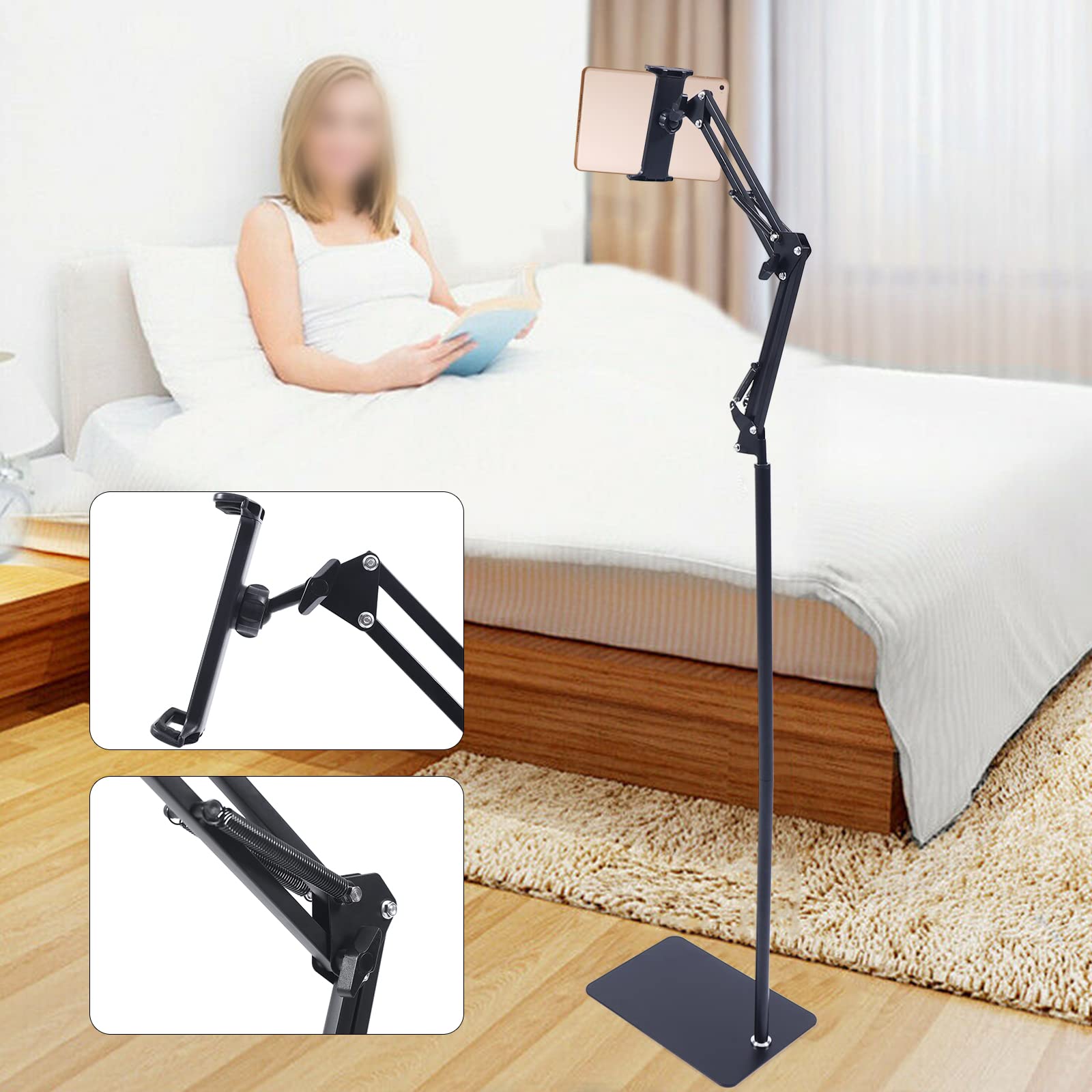 Uchwyt na telefon komórkowy, stojak na tablet, obracany o 360°, uchwyt na tablet, 135 cm, stojak podłogowy, metalowy uchwyt na tablet, wielofunkcyjny stojak na telefon komórkowy