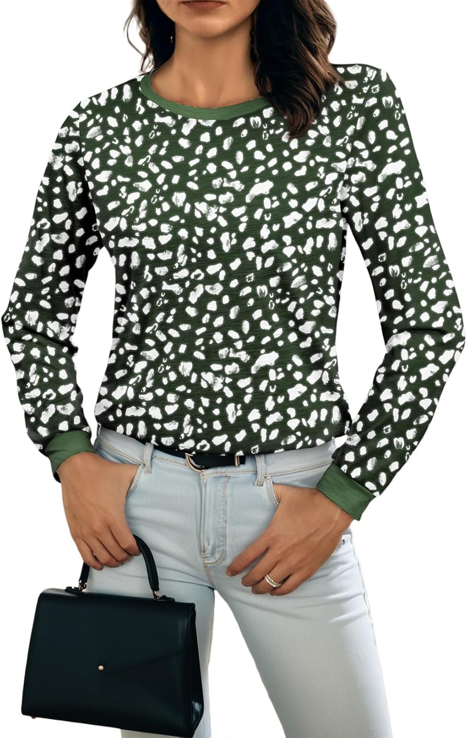 BLENCOT Long Sleeve Tops for Women Crewneck Leopard Print Casual Blouse Trendy Fall Sweatshirt Graphic Tunic Winter Clothing - Image 5