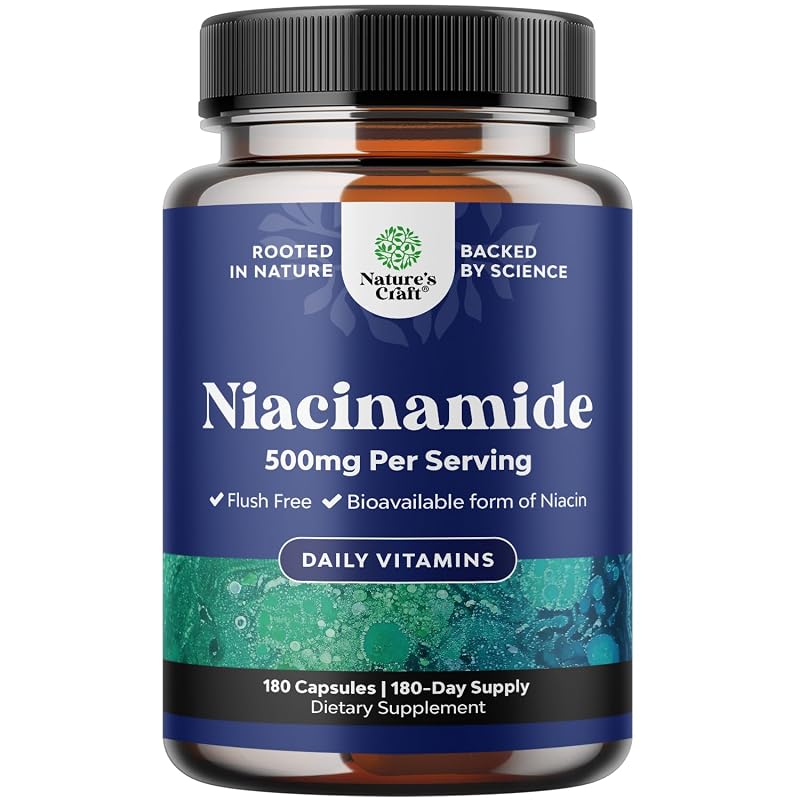 Natures Craft Suplemento de vitamina B3 (niacinamida) 500 mg, 180 cápsulas