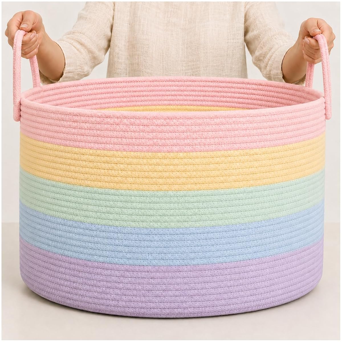 OrganiHaus Toy Storage Basket for Kids, Large Cotton Rope Organizer Bin for