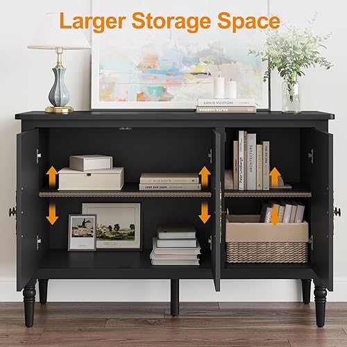 Miniatura 6 de RoyalCraft Armario de almacenamiento con 3 puertas, aparador de mediados de siglo con estantes ajustables, gabinete de buffet de madera con patas