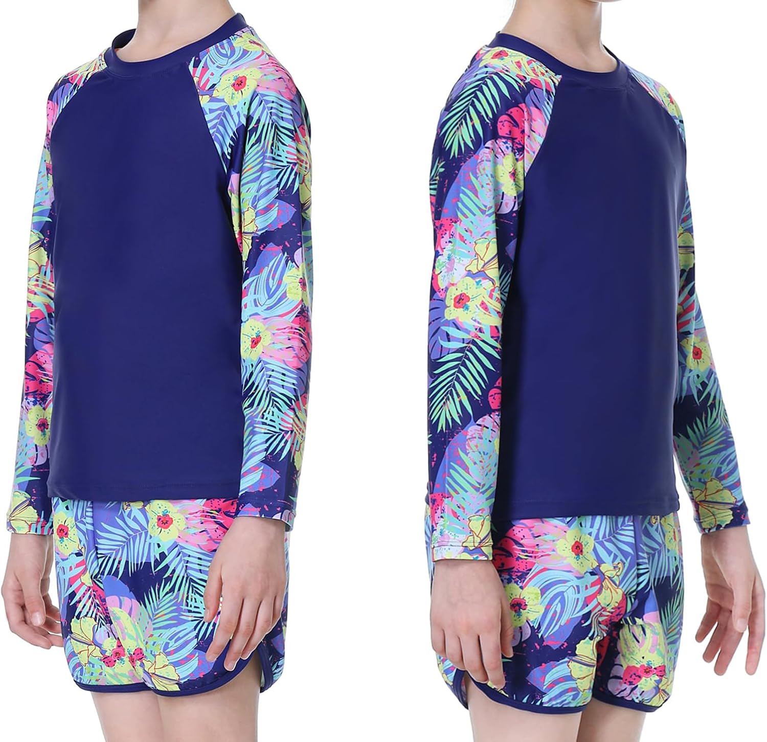 Girls Rash Guard 2-Piece Swimsuit Set - Long Sleeve Swimwear with UPF 50+ Sun Protection 4-14 Years