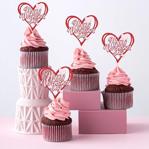 Miniatura 3 de 24 adornos para cupcakes del día de San Valentín para decoraciones de San Valentín, temática de dulce amor, para decoración de pasteles del día de