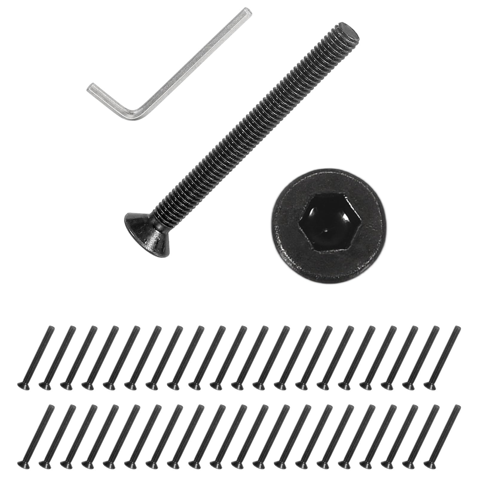PATIKIL M3x30 mm Flat Head Socket Cap Screws, 50 Pcs Carbon Steel Flat Countersunk Bolts Hex Socket Drive Machine Screws Full Thread Grade 10.9 with Hex Spanner, Black