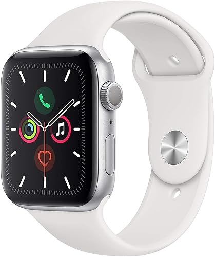 Apple Watch Series 5 - Reloj inteligente con caja de aluminio de color plata y correa deportiva de color blanco (renovado), (GPS + celular, 40 mm)